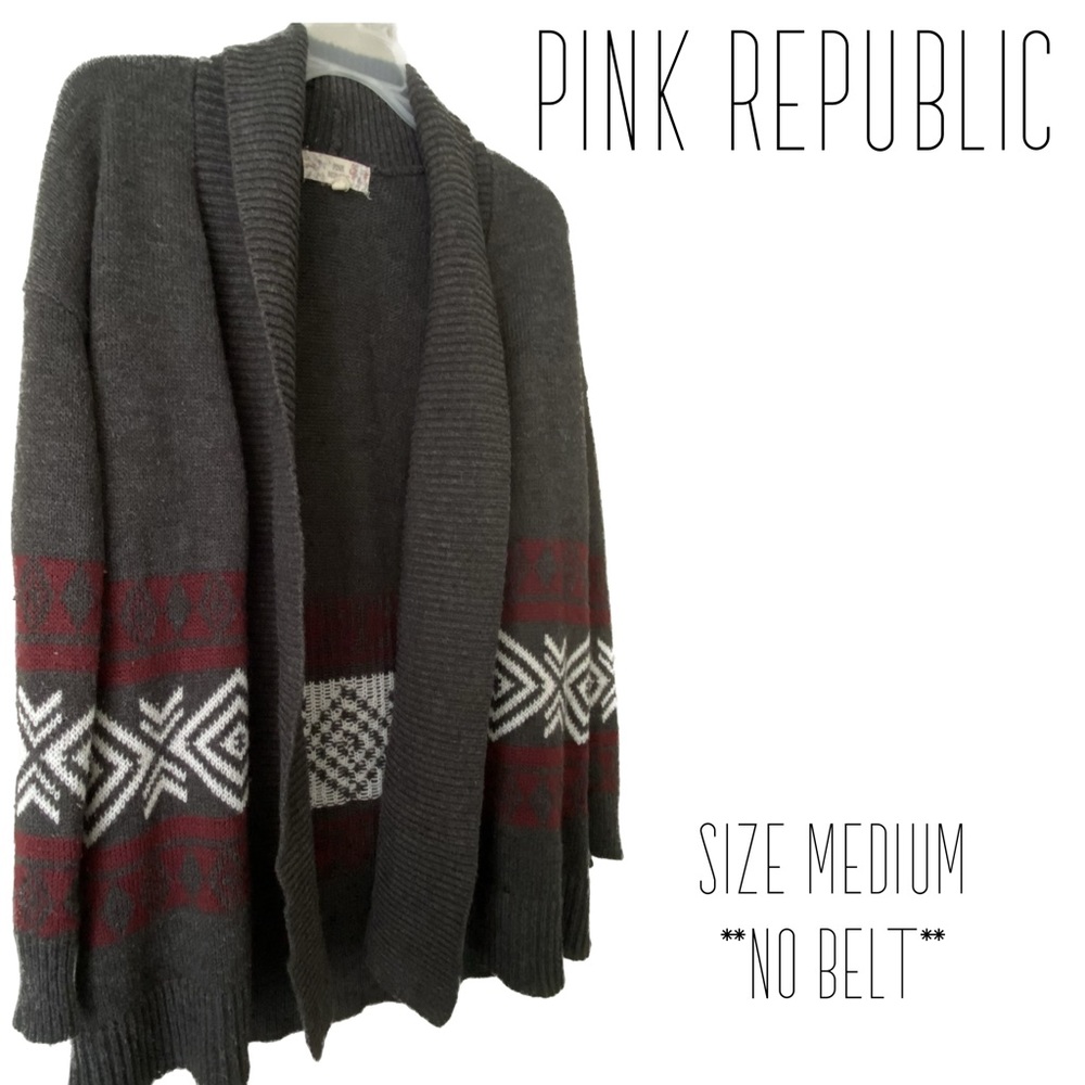 Juniors' Pink Republic Heather Charcoal Wine Drop-Shoulder Cardigan Size Medium